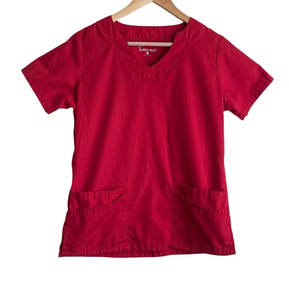Butter Soft Women Scrub Top S Red Medical Uniform‎ Nurse Workwear Dental Casual